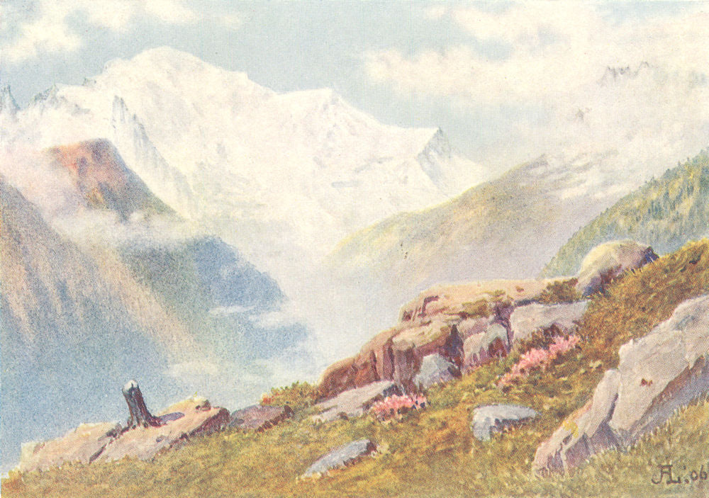 SWITZERLAND. Mont Blanc from above Finhaut 1907 old antique print picture